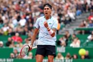 Alejandro Tabilo of Chile celebrates winning break point against Stan Wawrinka of Switzerland during round one of the Rolex Monte-Carlo Masters. - Source: Getty
